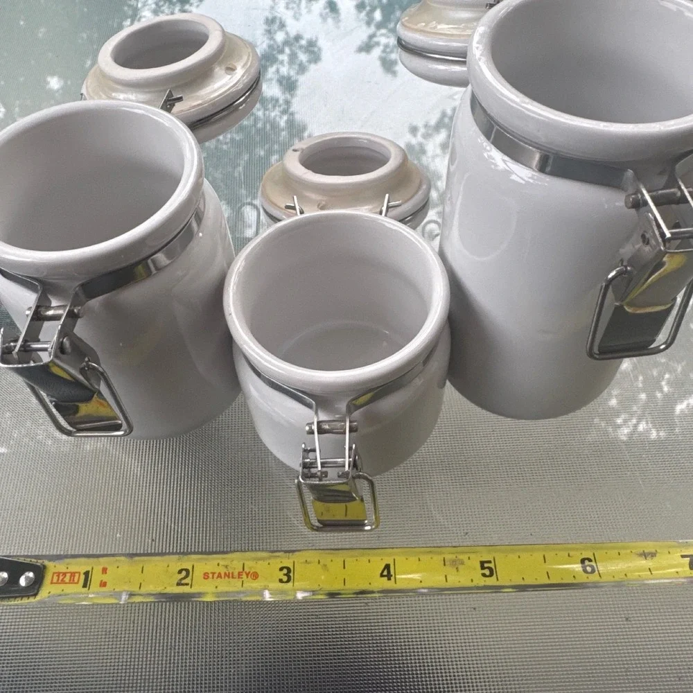 OGGI Ceramic Canister Set 3 Pc White Airtight Clamp Lock Lid Kitchen Storage
